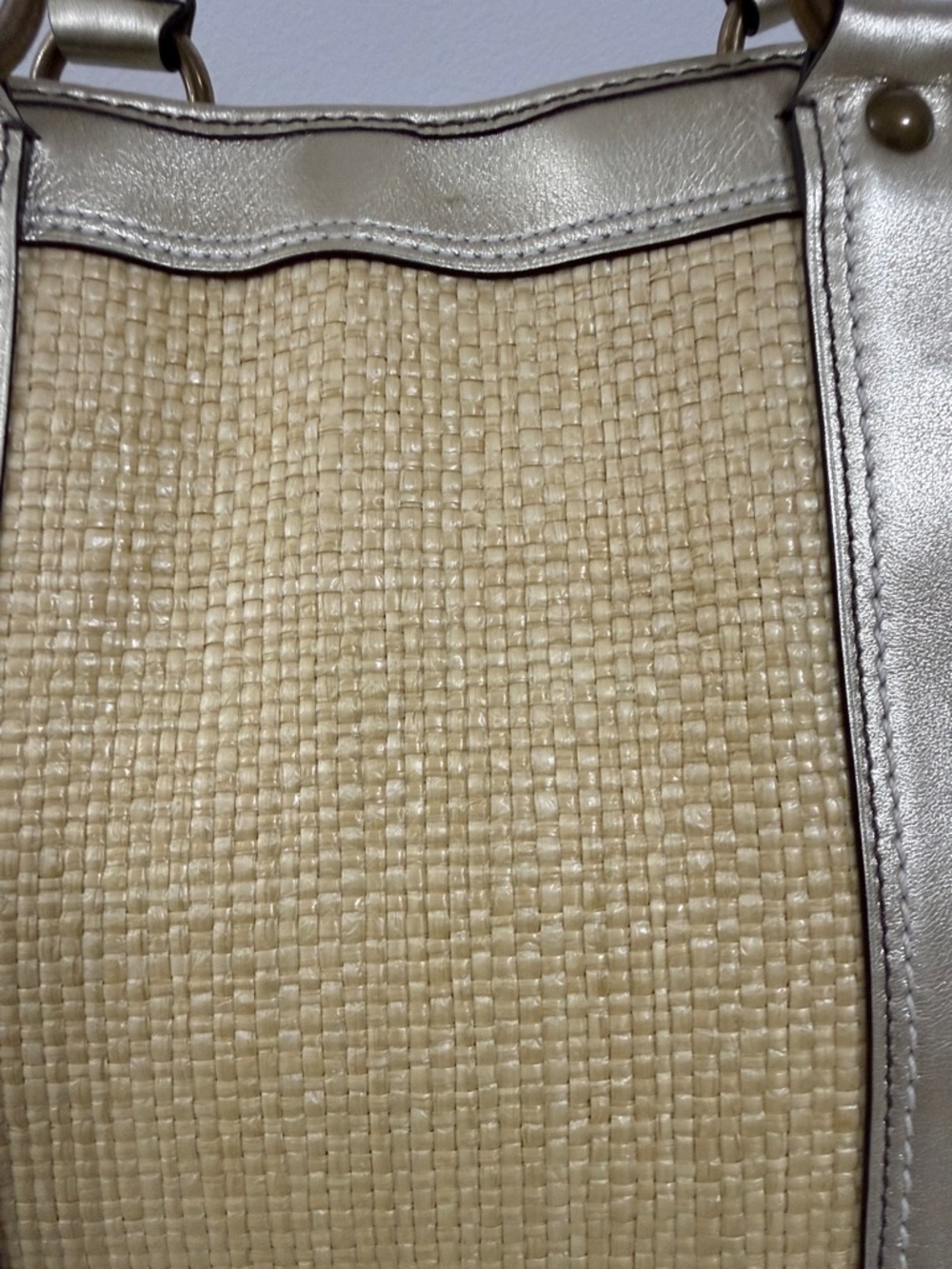 Coach Gold Trim Straw Tote with Front Buckle Pocket - Picture 3 of 4